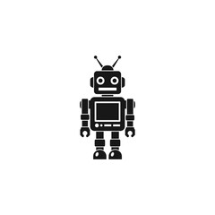 Retro robot toy, simple black silhouette design, vintage technology aesthetic.