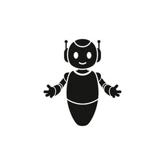 A friendly black robot character with antennae and open arms, depicted as a simple graphic icon.