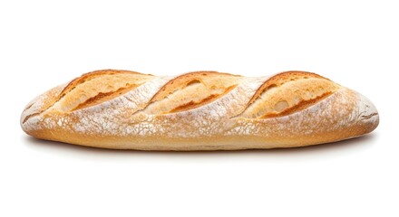 Deliciously Golden Baked Long Loaf of Artisan Bread, Featuring a Crispy Crust and Fluffy Interior on a Clean White Background