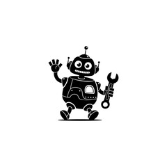 Friendly robot character holding a wrench, ready for maintenance.