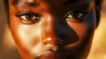 Young African woman with radiant skin in sunlight