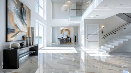 Upscale corridor with natural lighting and modern accents