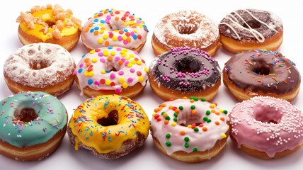 Mixed donuts collection on white background