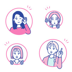 若い女性が色々なポーズでお知らせしているイラスト素材