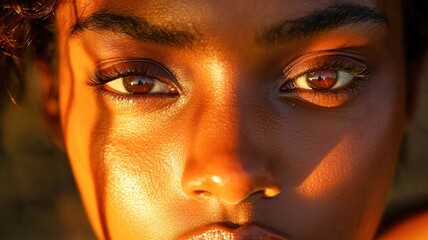 Young African woman with radiant skin in golden hour