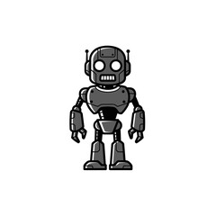 A cute, retro-style robot stands facing forward, showcasing metallic details.