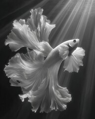 Majestic betta fish in black and white underwater scene artistic view