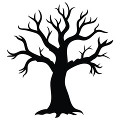 Halloween Spooky Leafless Tree Silhouette Printable Vector Illustration Haunted Scary Scenery Decoration Graphic EPS