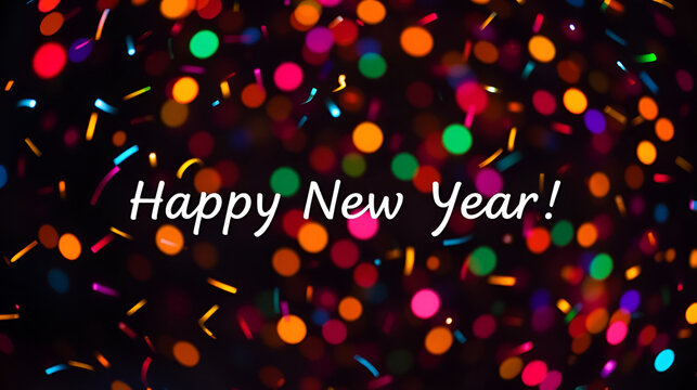 colorful confetti and lights on a background happy new year