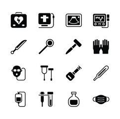 Medical equipment icons heart monitor ultrasound gloves