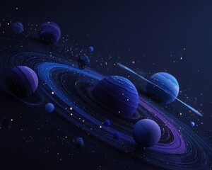 Digital art of cosmic planet dance in outer space with dark background