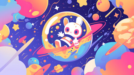 flat vector comic style cute chibi alien playing