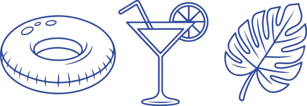 Collection of vibrant summer themed hand drawn illustrations and decorative elements