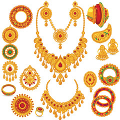 Traditional Indian jewelry for Sharad Navratri is beautifully depicted in this vibrant 2D flat vector illustration, showcasing ornate cultural pieces isolated on a clean white background.