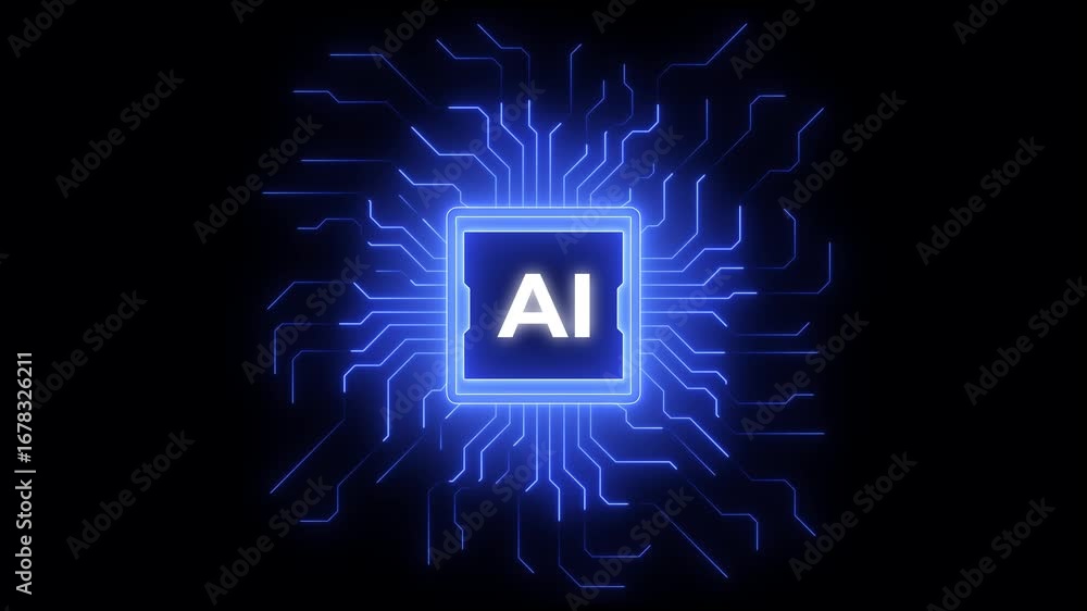 Poster glowing ai text with a futuristic and digital aesthetic, ai agent- businessman working with virtual 