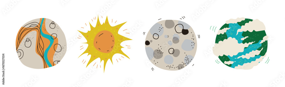 Poster outer space and universe exploration object and element vector set