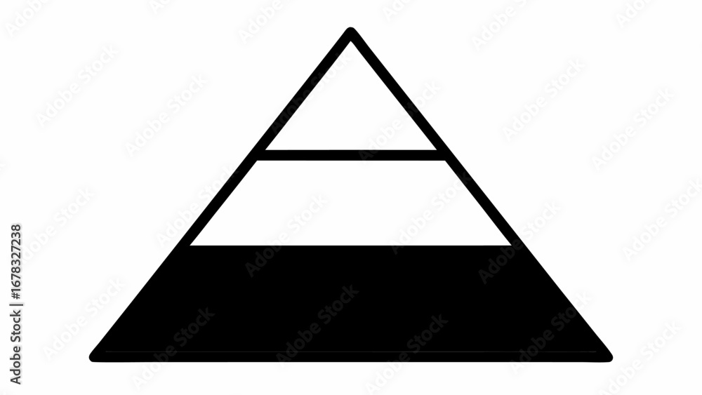 Poster simple black and white pyramid divided into three sections with horizontal lines showing the divisio