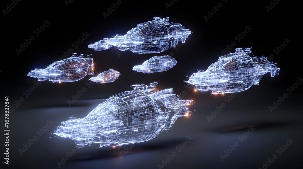 Poster futuristic spaceships fleet digital art technology concept visualization render design illustration 