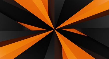 Abstract geometric pattern with radiating orange and black shapes converging towards a central point.