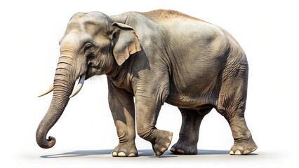 Fototapeta premium Large gray elephant standing isolated on a white background