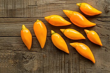 Whole and sliced yellow peppers arranged on table
