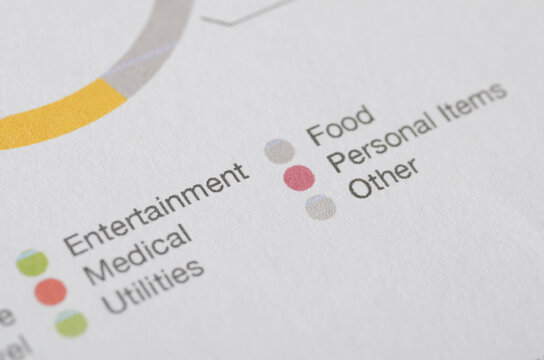 Budgeting and Financial Analysis: A Legend Categorizing Monthly Spending on Food, Utilities, and Medical Costs. - Powered by Adobe