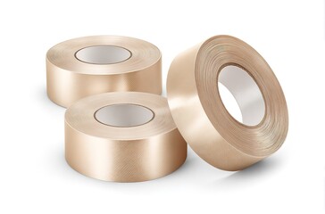 A set of beige pieces of adhesive tape isolated on a white background