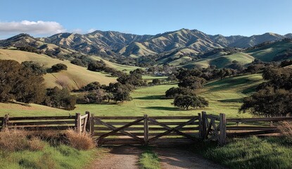 Panoramic valley view, wooden gate