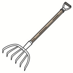 A simple illustration of a pitchfork tool with a wooden handle and a grey grip on a white background
