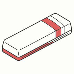 A simple white eraser with red accents on a clean white background isolated illustration
