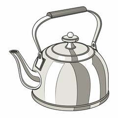 Obraz premium Classic polished metal stovetop tea kettle with a comfortable handle and a spout for pouring hot beverages