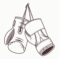 Pair of boxing gloves hanging by laces on a white background representing combat sports