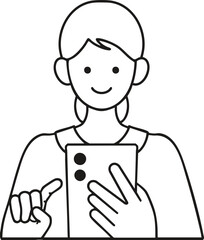 Line-drawing a girl who uses a smartphone