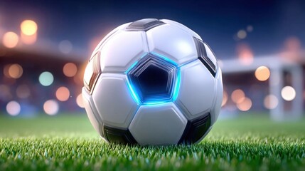 Naklejka premium Futuristic Soccer Ball on a Field at Night