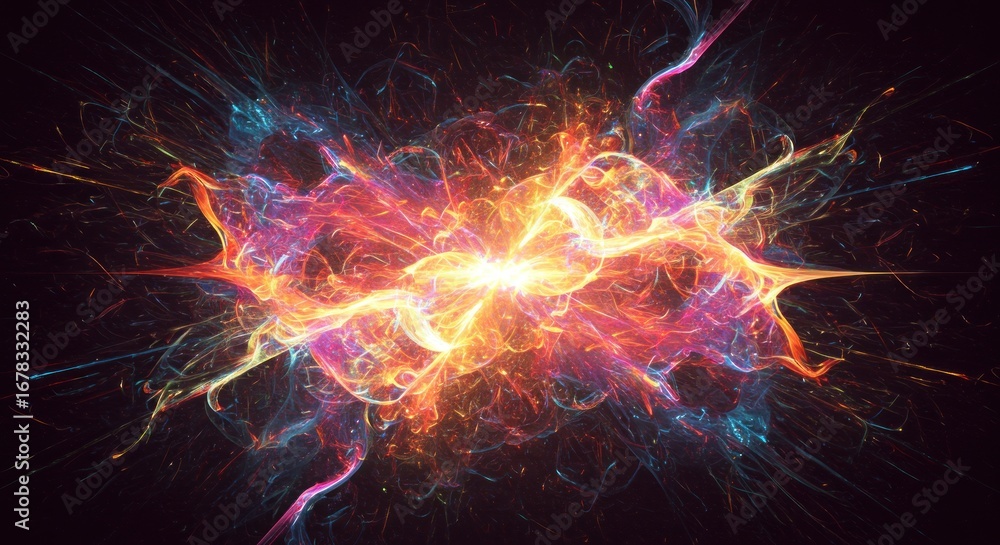 Aufkleber abstract depiction of energy with vibrant colors emanating from a central bright point, creating a d