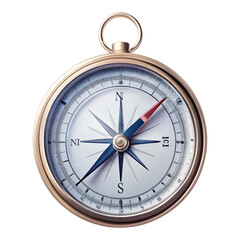 A close up shot of a golden compass with a white face and blue and red needle on a black background created with generated ai