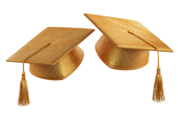  Gold graduation caps tilted white background