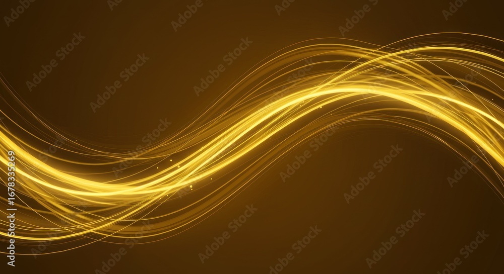 Aufkleber golden glowing wave of light trails across a dark brown background, creating an abstract visual effe
