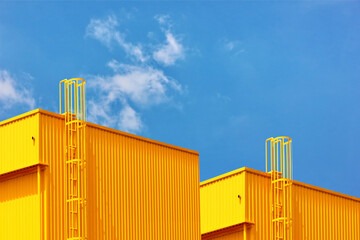 architecture design square shape corrugated wall geometric buiding. The factory warehouse is exterior decorated with corrugated texture to create a point of interest with beautyl