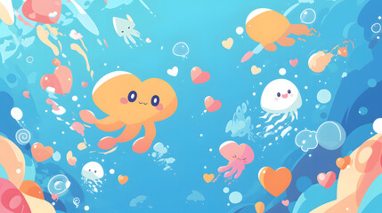 flat vector comic style cute pastel baby octopus