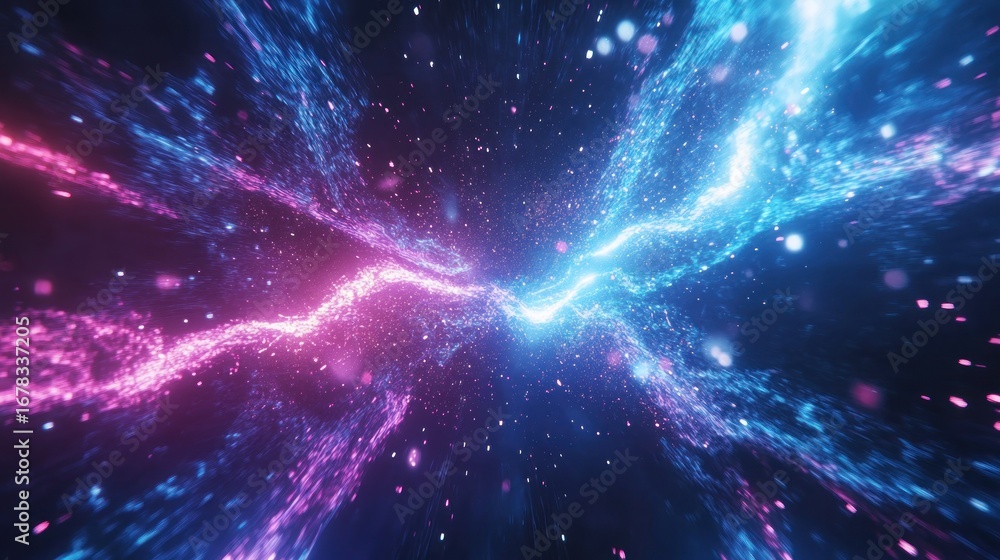 Poster Dynamic abstract glowing particles background