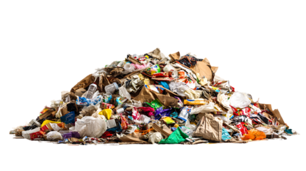 Pile of garbage and trash isolated on transparent background