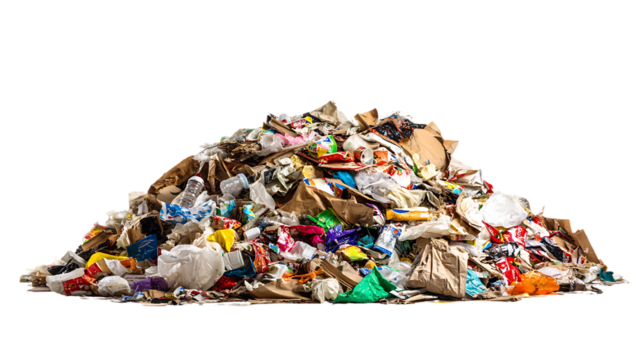 Pile of garbage and trash isolated on transparent background