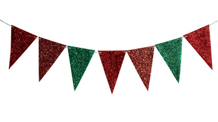Obraz premium Red and green glitter bunting isolated on transparent background