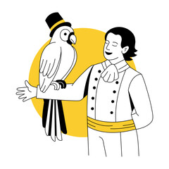 A hand drawn style illustration representing a ringmaster
