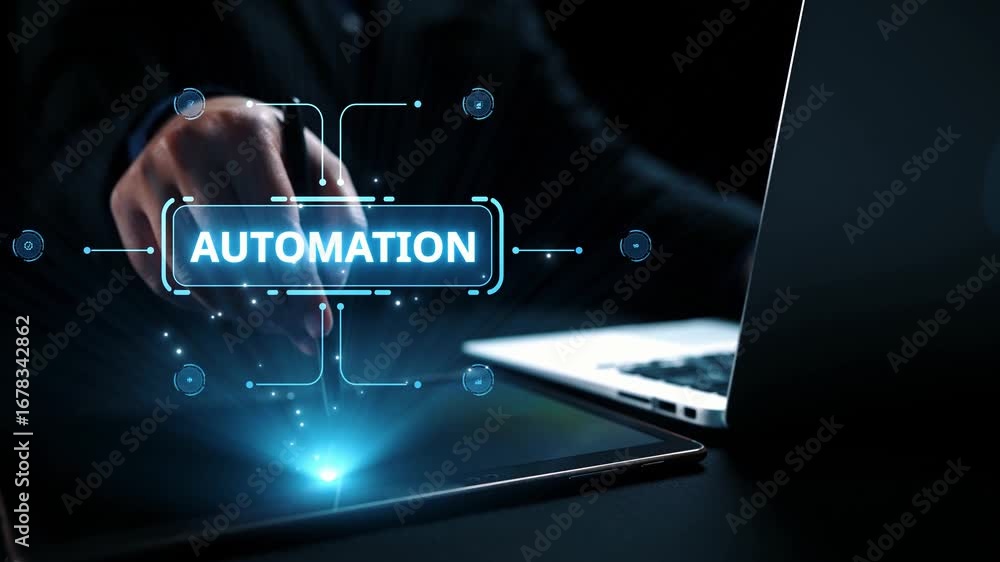 Poster modern automation drives workflow efficiency by connecting systems, people, and data. with intellige