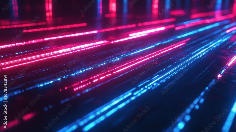 Poster glowing neon data lines abstract design