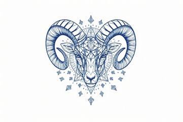Blue Ram Mandala Design, Sacred Geometry, White Background, Tattoo Art