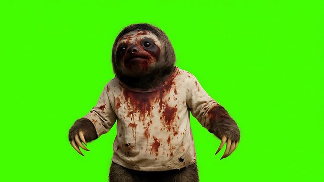 Zombie Sloth on Green Screen: Horror Costume Concept