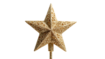 Golden glitter star on a stick isolated on transparent background
